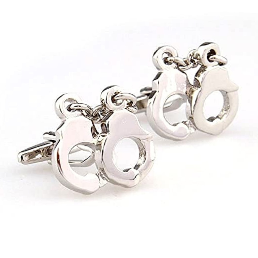 Silver Handcuff Cufflinks with Chain